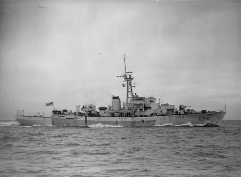 Photograph of British Castle class corvette HMS Denbigh Castle (K696).