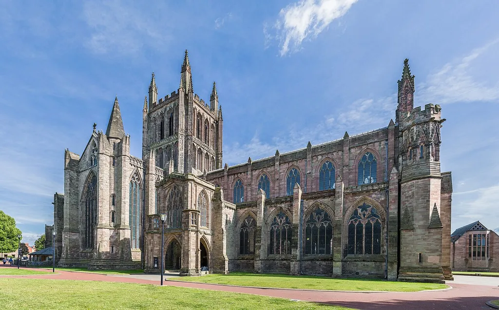 Hereford Cathedral as viewed from the north-west in Herefordshire, England.