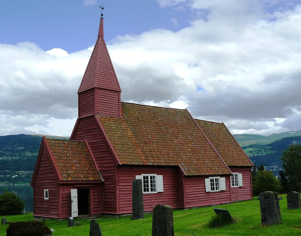 Gimmestad old church in Gloppen, south side facade and entrance.jpg