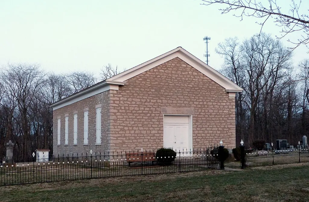 The historic Bethel Church (built 1855), located on 35th Street near Morning Sun, Iowa, United States, is listed on the US National Register of Historic Places. The cemetery fence seen in the photo dates to 1861. This is an image of a place or building that is listed on the National Register of Historic Places in the United States of America. Its reference number is 79003698 (Wikidata).