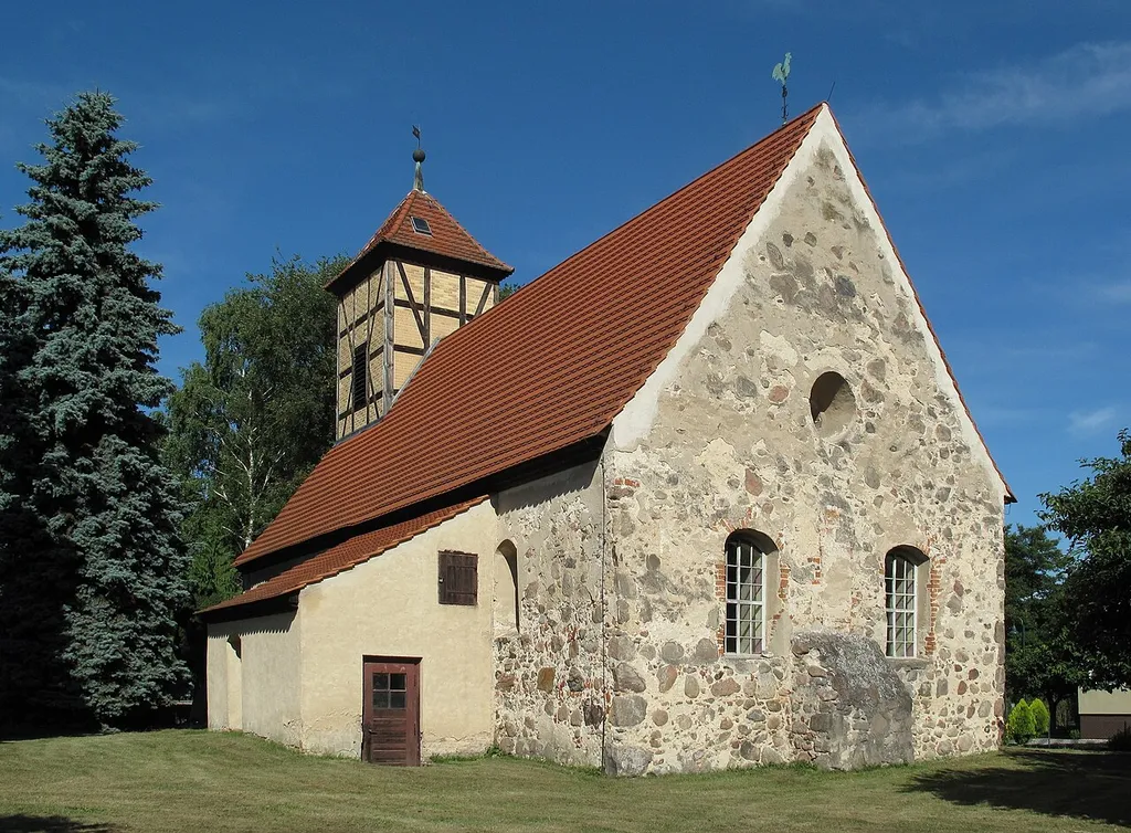 Listed Fieldstone church, probably built around 1350, in Görsdorf. The village Görsdorf is a part of the town Storkow, District Oder-Spree, Brandenburg, Germany. The village was first mentioned in 1209 and had on January 1, 2013 370 inhabitants. It is situated in the Dahme-Heideseen Nature Park.