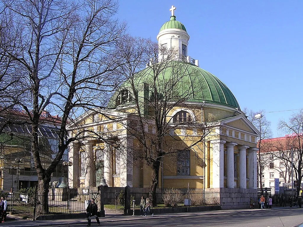 The Russian Orthodox church of Holy Empress Alexandra the Martyr in Turku (Abo), Finland. Its design is a Dome rotunda in the doric order, based on the Roman Pantheon. Architect German-born Carl Ludvig Engel. Constructed between 1839-1845. Dedicated to the wife of the Roman Emperor Diocletian, Alexandra, who suffered martyrdom in 303 AD. At the time of taking the picture, it was under renovation.