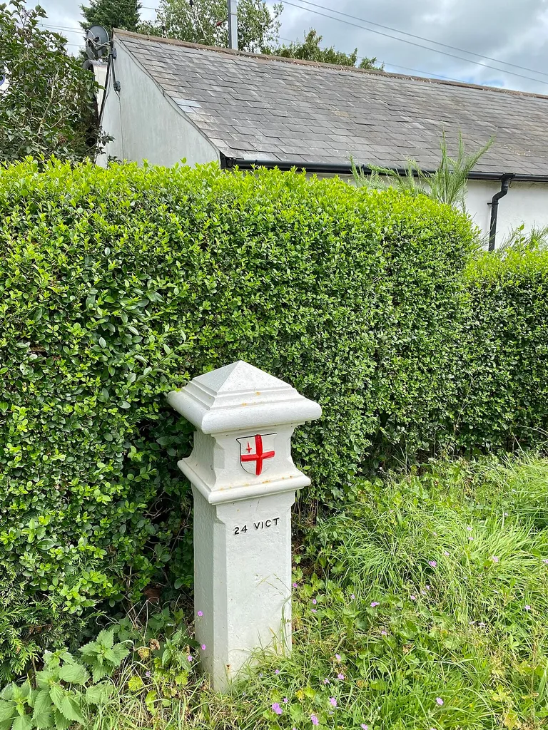 London Coal Duty Marker by 2 and 4 Marble Arch Cottages, Watling Street, Radlett, August 2024. Marked '24 Vict'. This is a photo of listed building number 1173270.