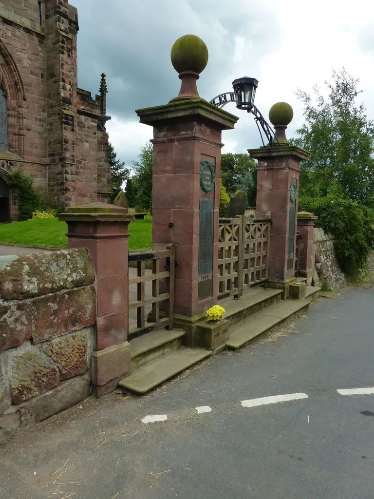 Grade II listed gates to St Boniface Church, Bunbury, Cheshire. .mw-parser-output .messagebox{margin:4px 0;width:auto;border-collapse:collapse;border:2px solid var(--border-color-progressive,#6485d1);background-color:var(--background-color-neutral-subtle,#fbfcff);color:var(--color-base,#202122);box-sizing:border-box;border-inline-start-width:8px}.mw-parser-output .messagebox.mbox-small{font-size:88%;line-height:1.25em}.mw-parser-output .mbox-warning,.mw-parser-output .mbox-speedy{border:2px solid var(--border-color-error,#b22222);background:var(--background-color-error-subtle,#ffdbdb);border-inline-start-width:8px}.mw-parser-output .mbox-serious,.mw-parser-output .mbox-delete,.mw-parser-output .mbox-stop{border:2px solid var(--border-color-error,#b22222);border-inline-start-width:8px}.mw-parser-output .mbox-issue,.mw-parser-output .mbox-content{border:2px solid #f28500;background:var(--background-color-warning-subtle,#ffe);border-inline-start-width:8px}.mw-parser-output .mbox-query,.mw-parser-output .mbox-style{border:2px solid #f4c430;background:var(--background-color-warning-subtle,#ffe);border-inline-start-width:8px}.mw-parser-output .mbox-shit{border:2px solid #960;border-inline-start-width:8px}.mw-parser-output .mbox-license{border:2px solid #88a;border-inline-start-width:initial}.mw-parser-output .mbox-legal{border:2px solid var(--border-color-notice,#666);background:var(--background-color-base,#fff);border-inline-start-width:8px}.mw-parser-output .mbox-honor{border:2px solid #ca3;background:var(--background-color-warning-subtle,#fcf4db);border-inline-start-width:8px}.mw-parser-output .mbox-growth{border:2px solid #8d4;background:var(--background-color-success-subtle,#d5fdf4);border-inline-start-width:8px}.mw-parser-output .mbox-move{border:2px solid #93c;border-inline-start-width:8px}.mw-parser-output .mbox-protection,.mw-parser-output .mbox-message{border:2px solid var(--border-color-base,#aaa);border-inline-start-width:8px}.mw-parser-output .messagebox .mbo