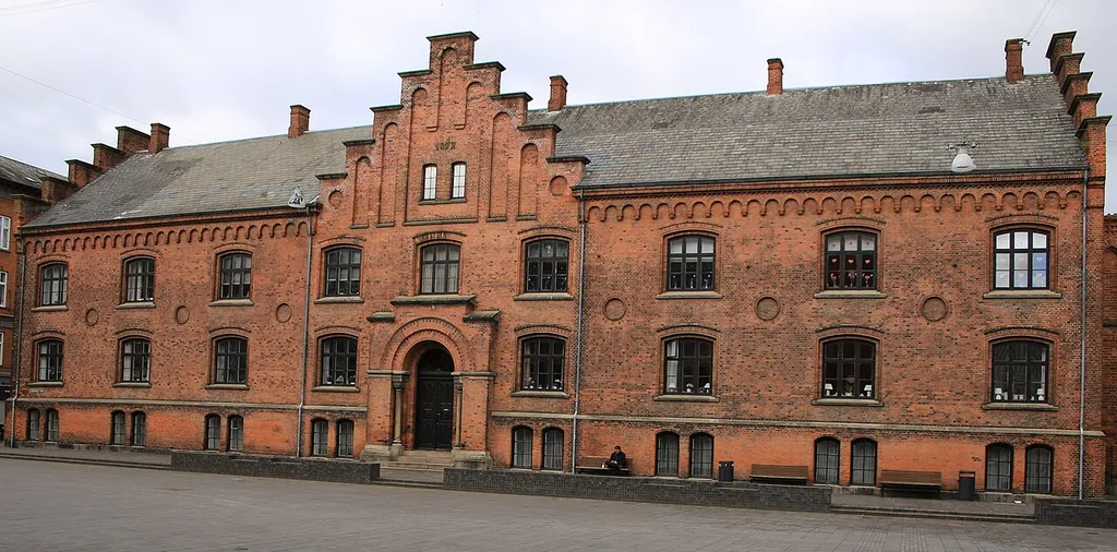 Gråbrødre Kloster seen towards Gråbrødreplads in Odense, Denmark.