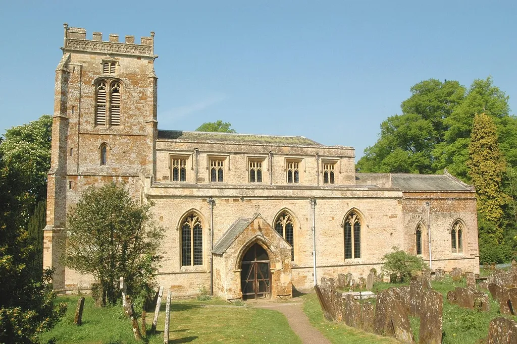 Church of England parish church of St Michael and All Angels, Great Tew, Oxfordshire, viewed from the south.