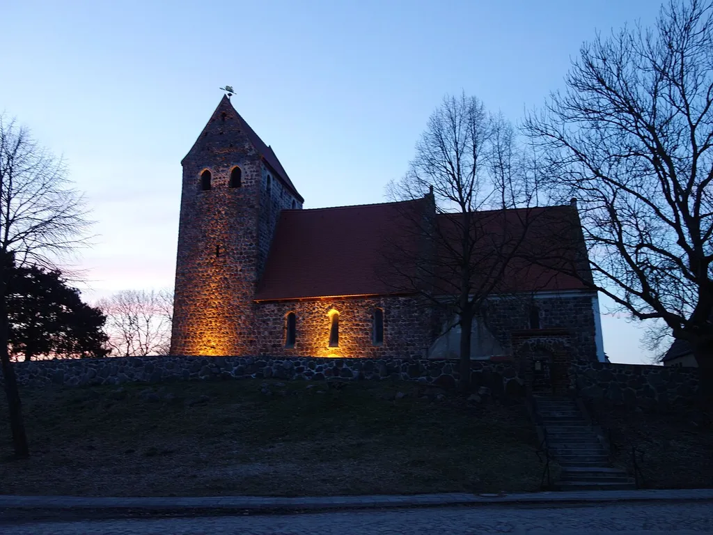 South-south-eastern view of the church in Schwaneberg , Randowtal municipality , Uckermark district, Brandenburg state, Germany.