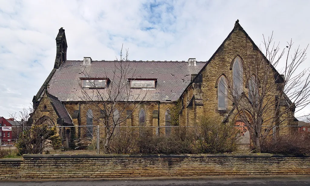 Grade II listed and sadly derelict St John's Church, Waterloo from the south.