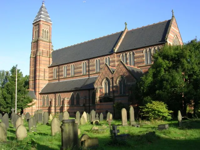 St Cross, Clayton. Another view of St Cross Parish Church, Clayton. SJ88069848.