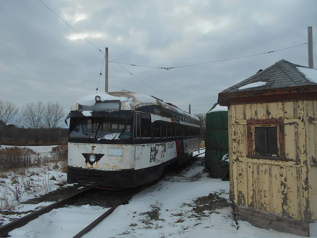 The former car No. 7 for the Newark City Subway located on the property of the New York Museum of Transportation in Rush, New York.