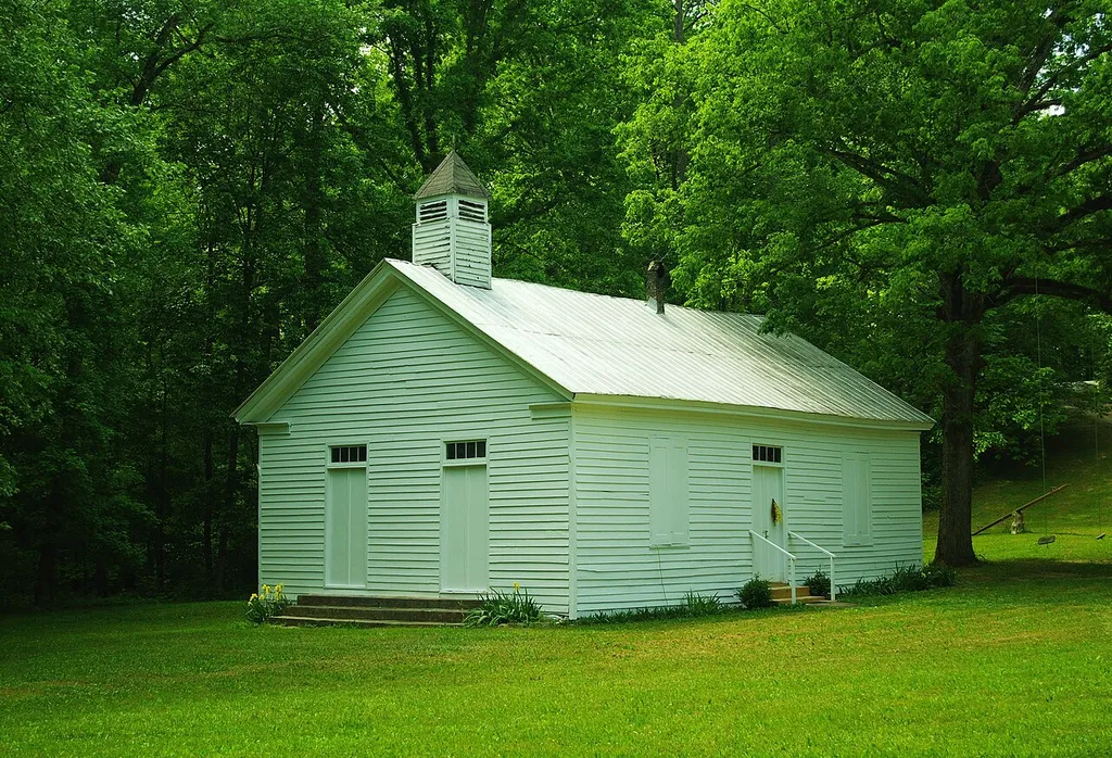 Clear Springs Presbyterian Church in southern McMinn County, Tennessee, United States. Built in 1858, this church is now listed on the National Register of Historic Places.