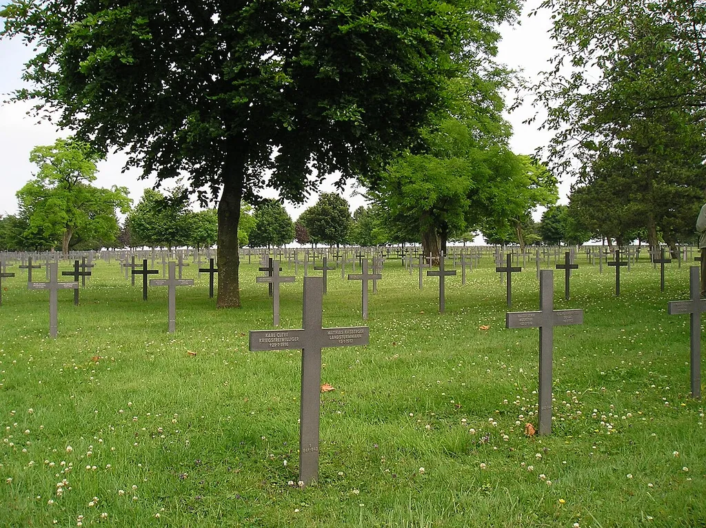 The cemetery of Neuville-St. Vaast outside of Arras in France. German World War I military cemetery, site of just under 45,000 burials. Taken in July 2005.