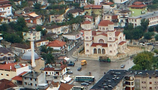 Lead Mosque and Orthodox Cathedral in Berat, Albania.