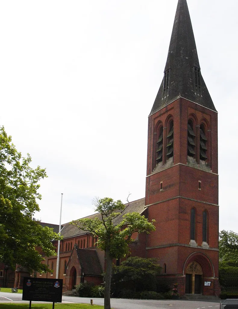 Roman Catholic cathedral of SS Michael and George, seat of the Bishop of the Armed Forces, Aldershot, Hampshire, England, seen from the north