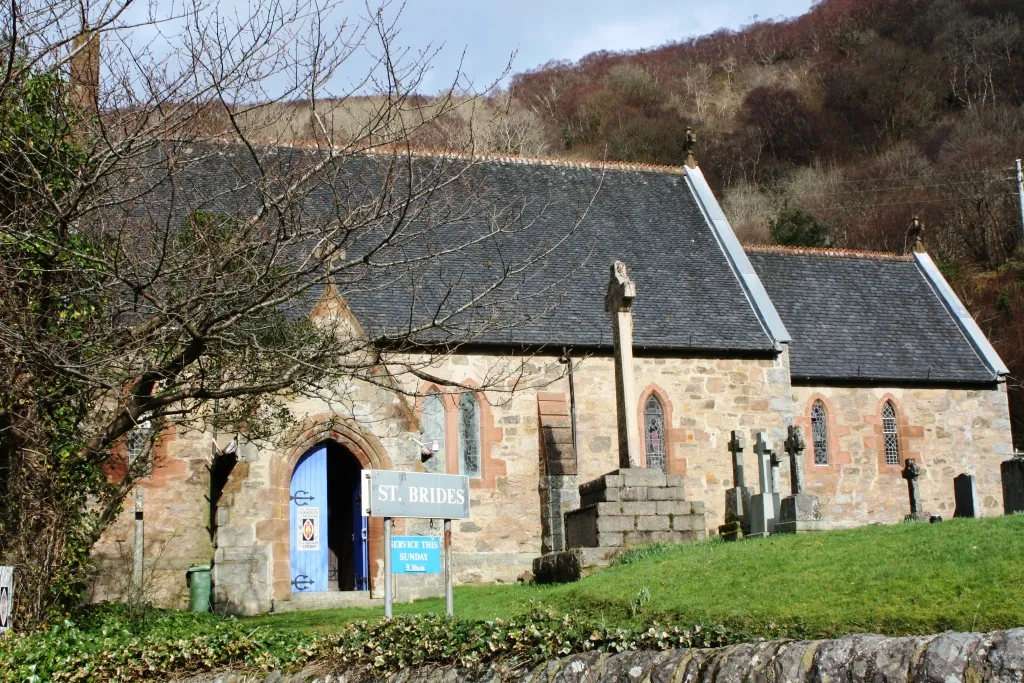 View of St Bride’s Church,Onich, North Ballachulish in the Highlands. Dates from 1874 J. Garden Brown, architect.