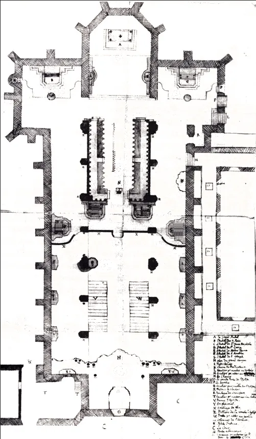 Lucelle abbey about 1750. footplan with altars