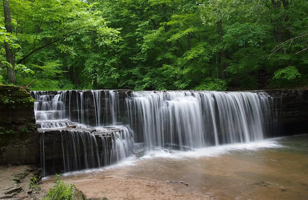 Hidden Falls on Prairie Creek during a heavy spring flow, Nerstrand Big Woods State Park, Minnesota, USA