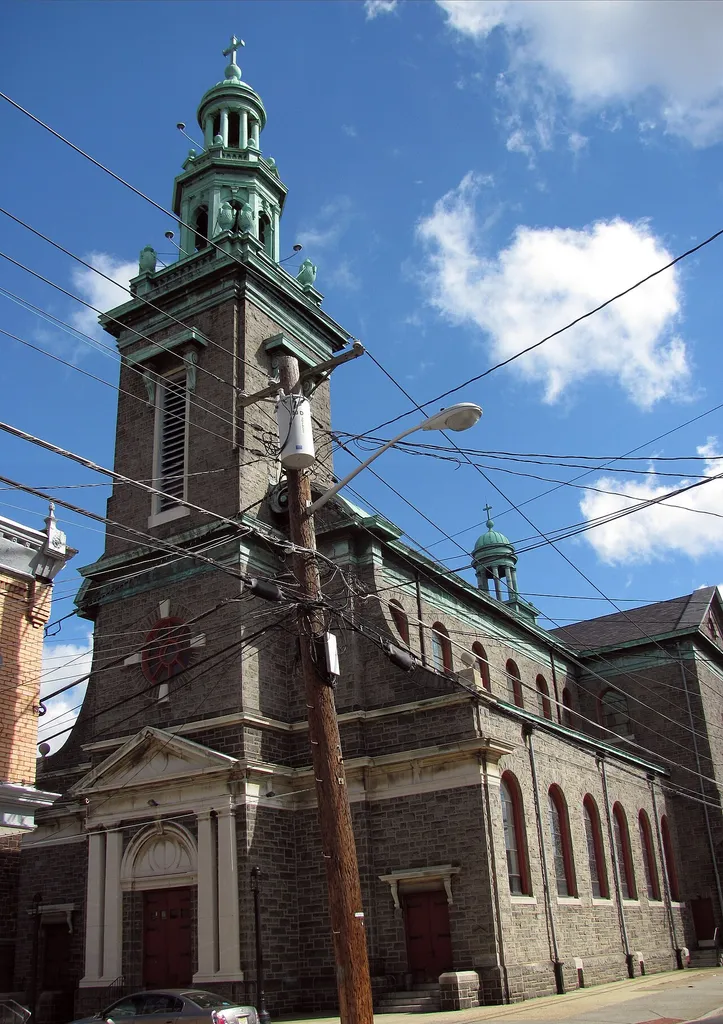 View of St. Joseph Polish Catholic Church, 1010 Liberty St. Camden, New Jersey, looking northeast from Mechanic Street.
