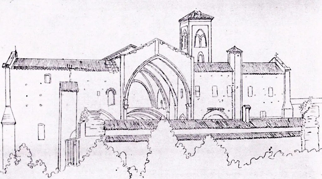 Disegno a penna di anonimo rappresentante i resti della Cattedrale di Santa Maria a Lodivecchio, agli inizi del XIX secolo.