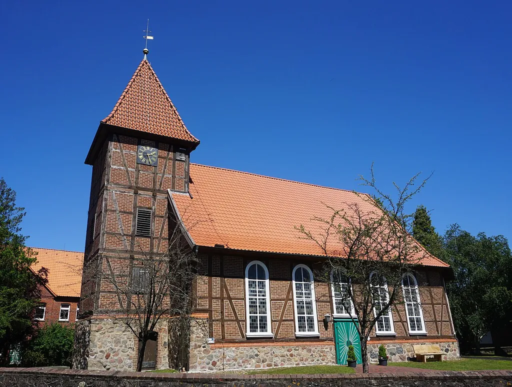 View from the south to the Saint Lambert's church in Nahrendorf, district of Lüneburg