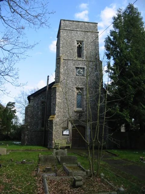 Christ Church, Dunkirk, Kent, seen from the west. Photo taken at 16:09; the church clock had not been adjusted for BST.