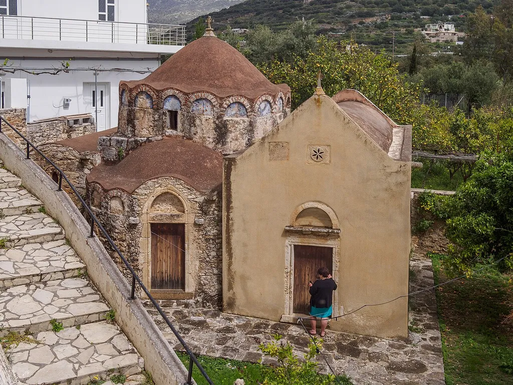 The 14th century church of Saint George and Charalampos in Episkopi, Ierapetra. Its northern part, with the dome, was initially a byzantine bath.