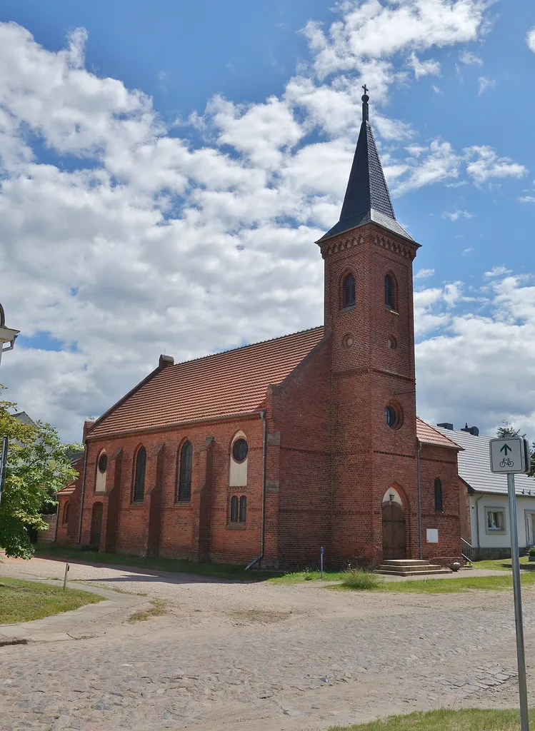 North-western view of the church in Kurtschlag , Zehdenick municipality , Oberhavel district, Brandenburg state, Germany.