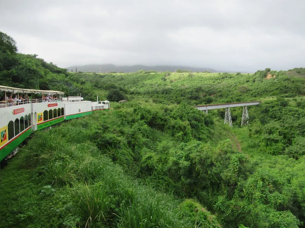 This steel bridge used by the St. Kitts Scenic Railway is near Grange Bay on the northeast coast of St. Kitts, Eastern Caribbean.