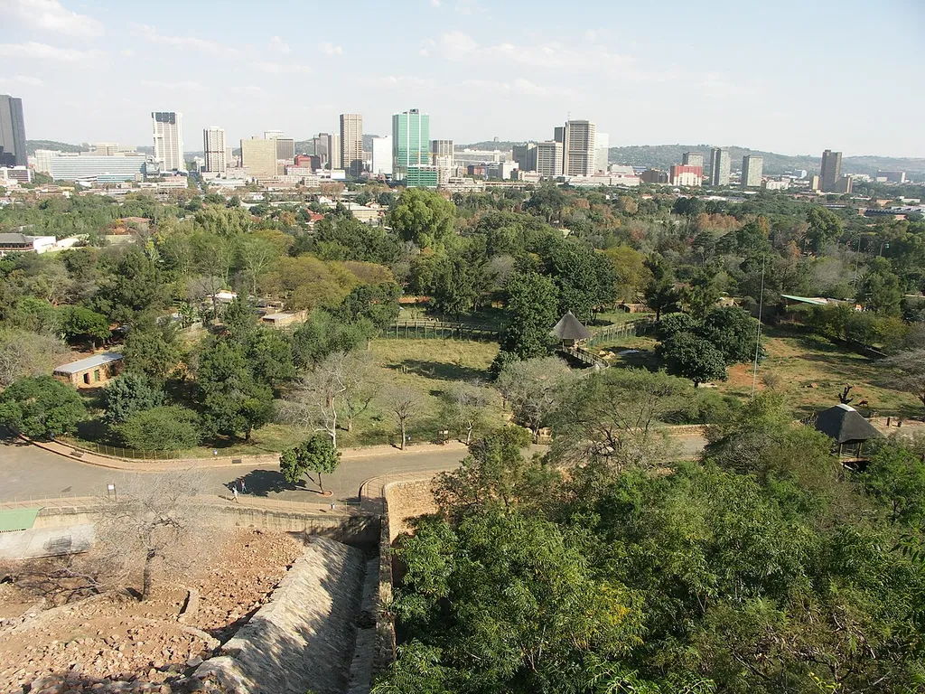 View over a portion of the National Zoological Gardens of South Africa with Pretoria in the background