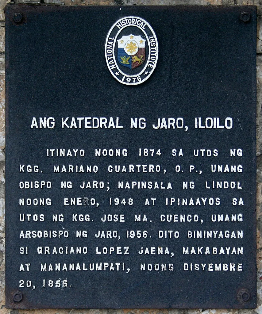 Historical marker of the Jaro Cathedral in Iloilo City.