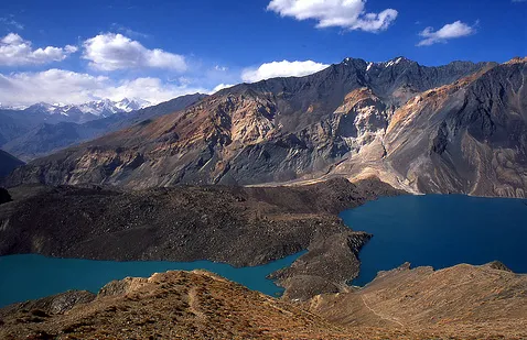 Usoi dam with Sarez (right) and Shadau (left) lakes