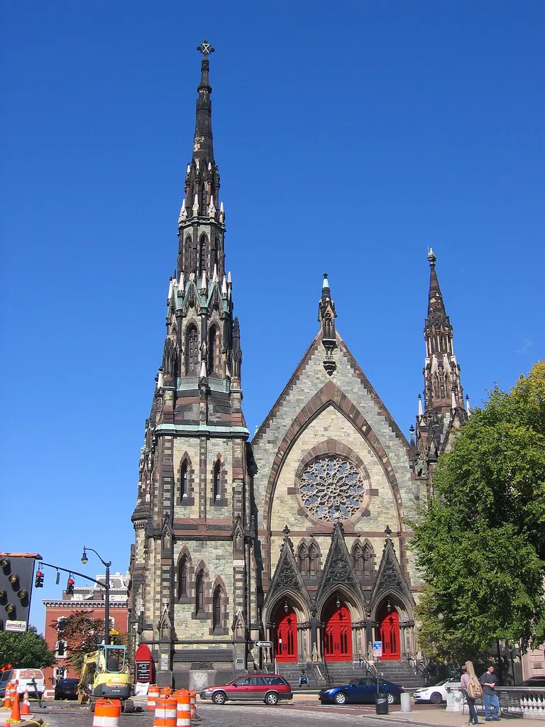 "Mount Vernon Place United Methodist Church is a prime example of Victorian Gothic architecture. Conceived of as a "Cathedral of Methodism," the building was designed by Thomas Dixon and Charles L. Carson and completed on November 12, 1872 in what was then the outskirts of the city." More information here.