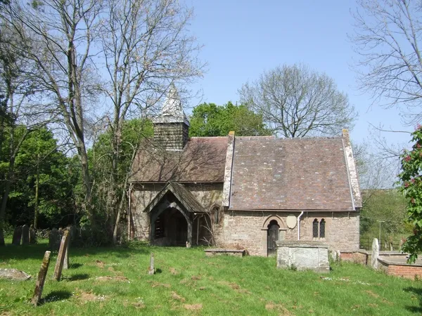 St Michael's Church, near to Upton Cressett, Shropshire, Great Britain. Reached by a tortuous country lane the church lies in a quiet valley next to the Elizabethan Hall. The basically Norman church is no longer in use but is preserved by the Churches Conservation Trust.