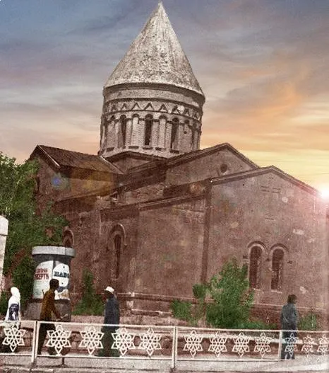 Surb Gevorg church, a ruined Armenian Apostolic Church, four-domed basilica in the city of Nakhichevan in present-day Republic of Azerbaijan.