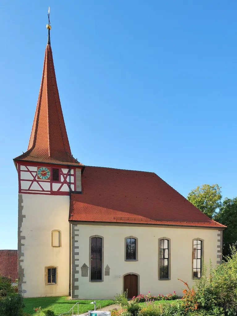The protestant parish church St. Oswald in Hirschlanden in Baden-Württemberg in Germany. View from the North.