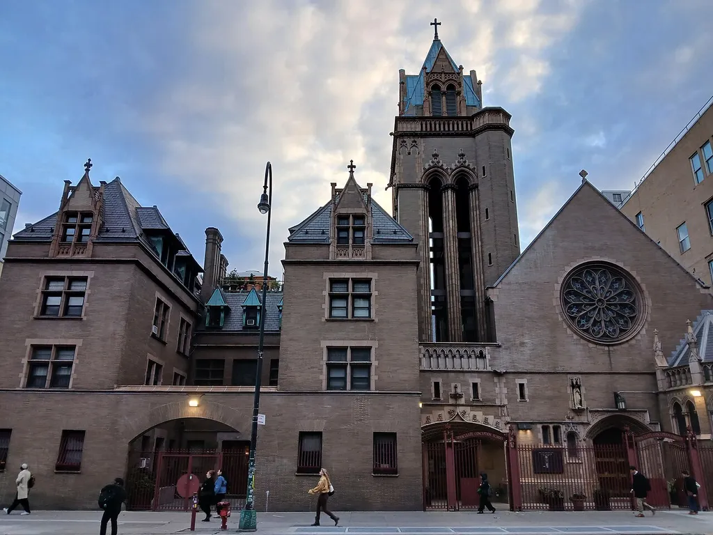 Church of the Immaculate Conception and Clergy Houses in Manhattan, New York, seen in October 2025