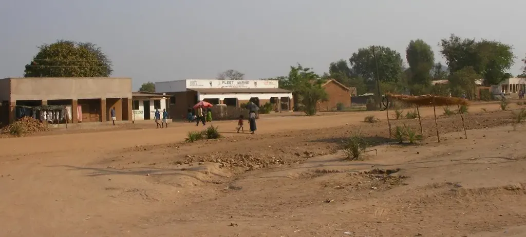 Main north-south street of the town of Monkey Bay, Malawi.