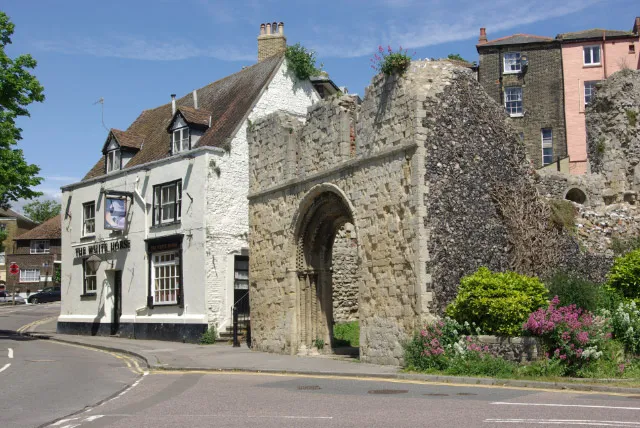 St James Street, Dover A fascinating hint of old Dover on this short street at the foot of the castle hill. The White Horse dates back to the 14th century (although most of the visible building is 19th century). The remains of St James' Church, which was destroyed by enemy action in the Second World War, are preserved as a monument to the people of Dover.