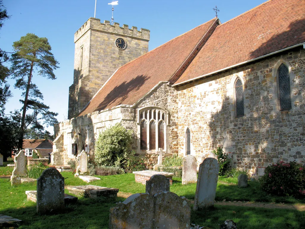 View of the tower on the church of St Peter &amp; St Paul, parish church of Hellingly, East Sussex, England