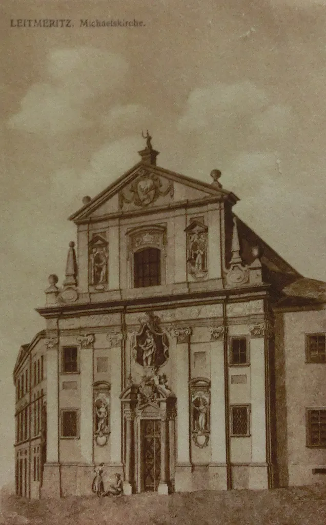 Kostel sv. Michaela, Michalská ulice, Litoměřice; postaven v letech 1672-1685, sloužil jako řádový dominikánský kostel do roku 1788, zbořen roku 1838