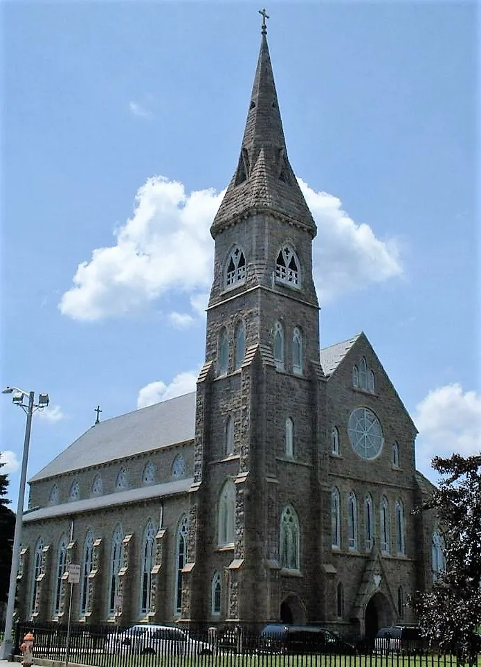 Cathedral of Saint Mary of the Assumption, Fall River, Massachusetts, as view from the northeast along Spring Street.