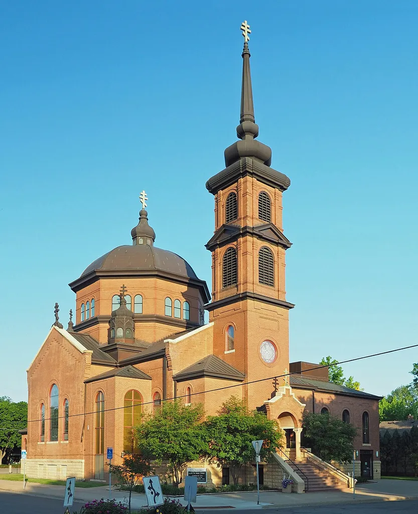 St Mary's Orthodox Cathedral, 1701 5th St NE, Minneapolis, Minnesota, USA. Viewed from the northwest.