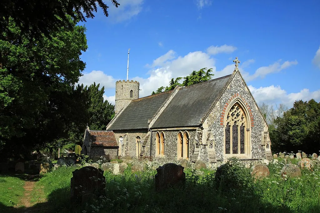 St Michael's parish church, Geldeston, Norfolk, seen from east-southeast