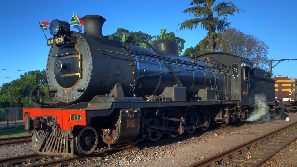 Steam locomotive 1486 (named "Maureen") at Kloof train station after returning from excursion run to Inchanga.