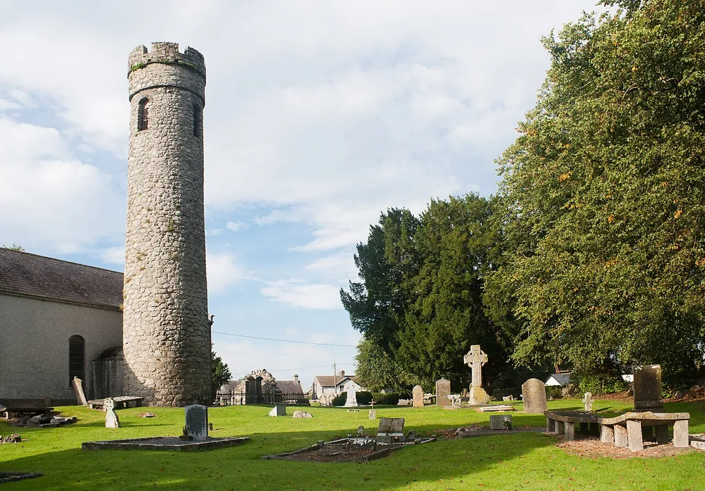 Round tower and the North Cross as seen in the morning sun.