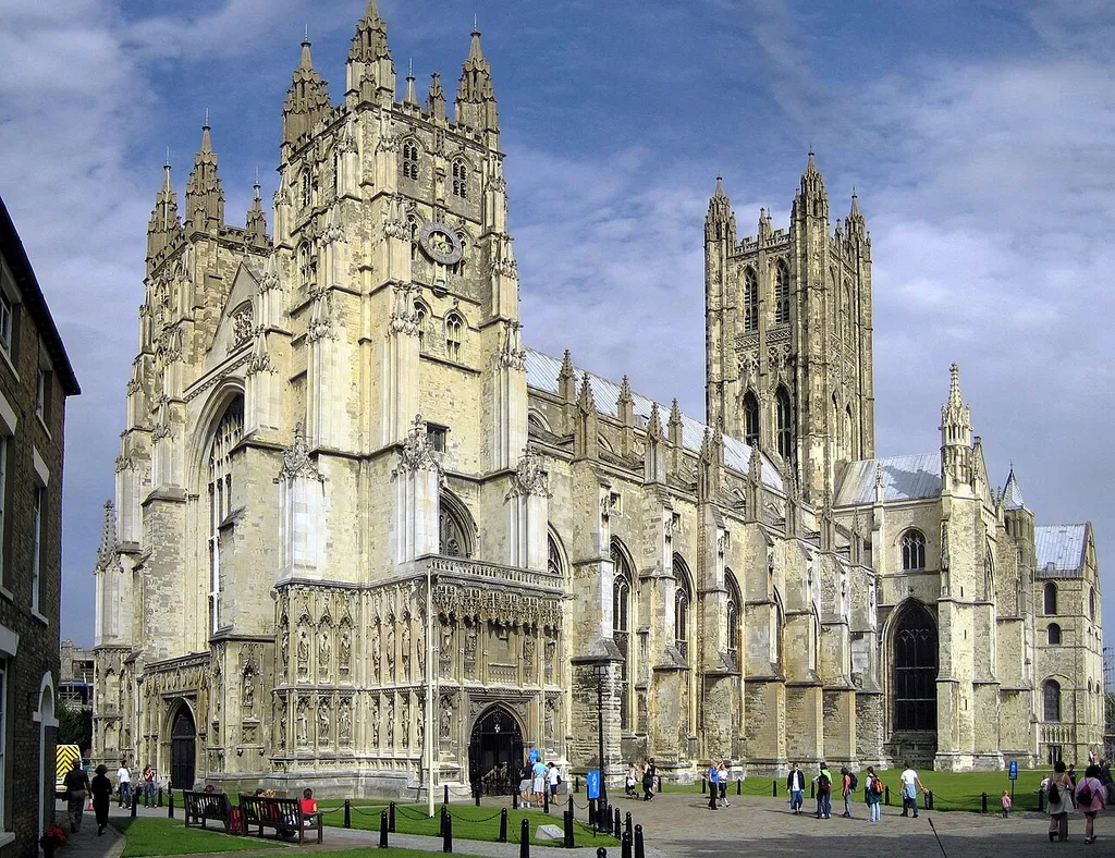Canterbury Cathedral: West Front, Nave and Central Tower. Seen from south. Image assembled from 4 photos.