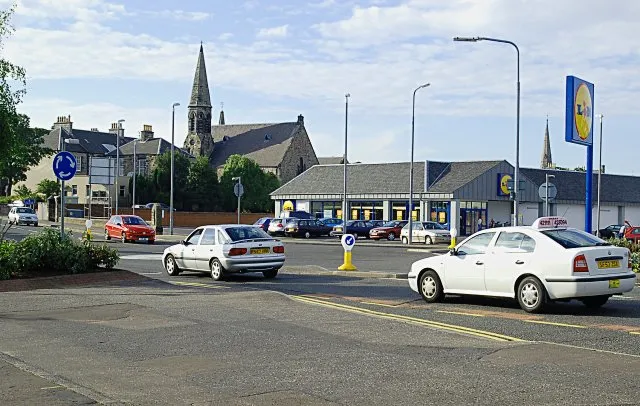 Lidls and St Peters, Leven Area around Lidls and St Peters RC Church.