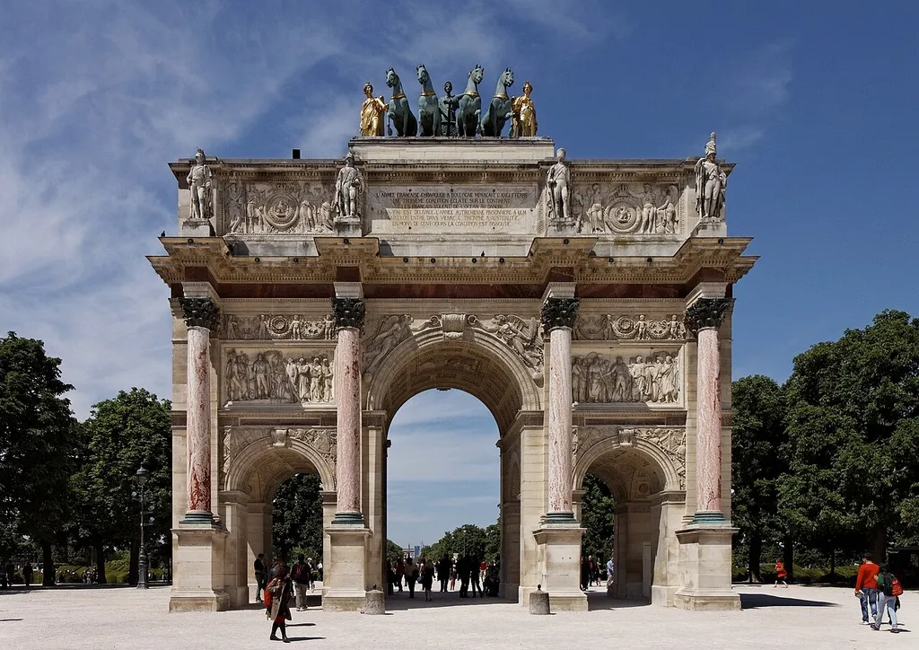 The triumphal arch of the Carrousel in the Tuileries Garden.