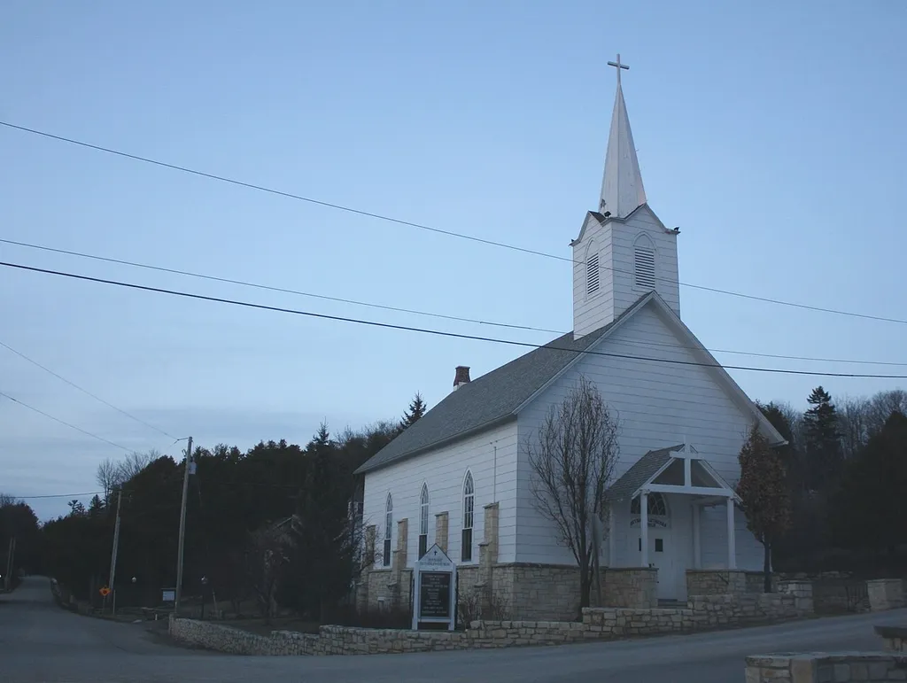 The Free Evangelical Lutheran Church-Bethania Scandinavian Evangelical Lutheran Congregation in w:Door County, Wisconsin, listed on the National Register of Historic Places. This file was uploaded with Commonist. This is an image of a place or building that is listed on the National Register of Historic Places in the United States of America. Its reference number is 85000664 (Wikidata).