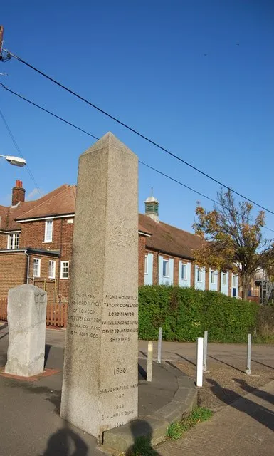 The London Stones, Upnor The London Stones mark the limit of the charter rights of fishermen. There are two stones, one considerably taller than the other. The farther from the river is much the older. It is white in colour and is inscribed on the side away from the river with "God preserve the City of London", and on the river face with the date 1204 and the arms of the City. Below are the names of eighteenth century civic dignitaries of the capital, recording their ceremonial visits to the stones in, for example, 1775, 1785, 1789 and 1802. The other two sides of the stone also record visits, but are now almost indecipherable. The modern stone, over twice the height of the older and in brown-grey granite, also records visits on its river face, although these are more modern.